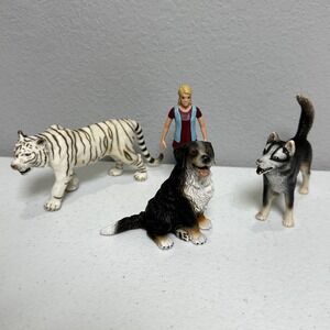 schleich animals Lot Of 4- 1996 Retired Bernese Mountain Dog, White Tiger, Husky